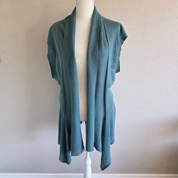 Tommy Bahama Relax Tie Linen Vest Open Cardigan Teal Lightweight Drape Size L - Picture 2 of 9
